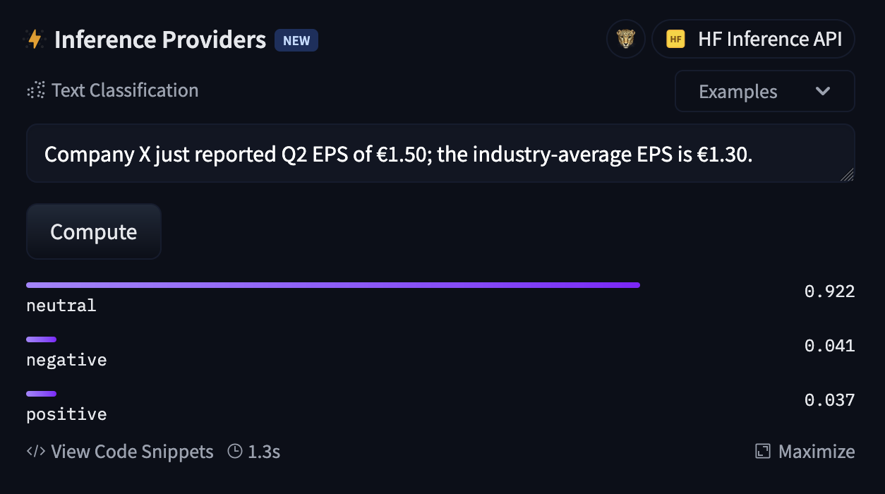 FinBERT neutral score check
